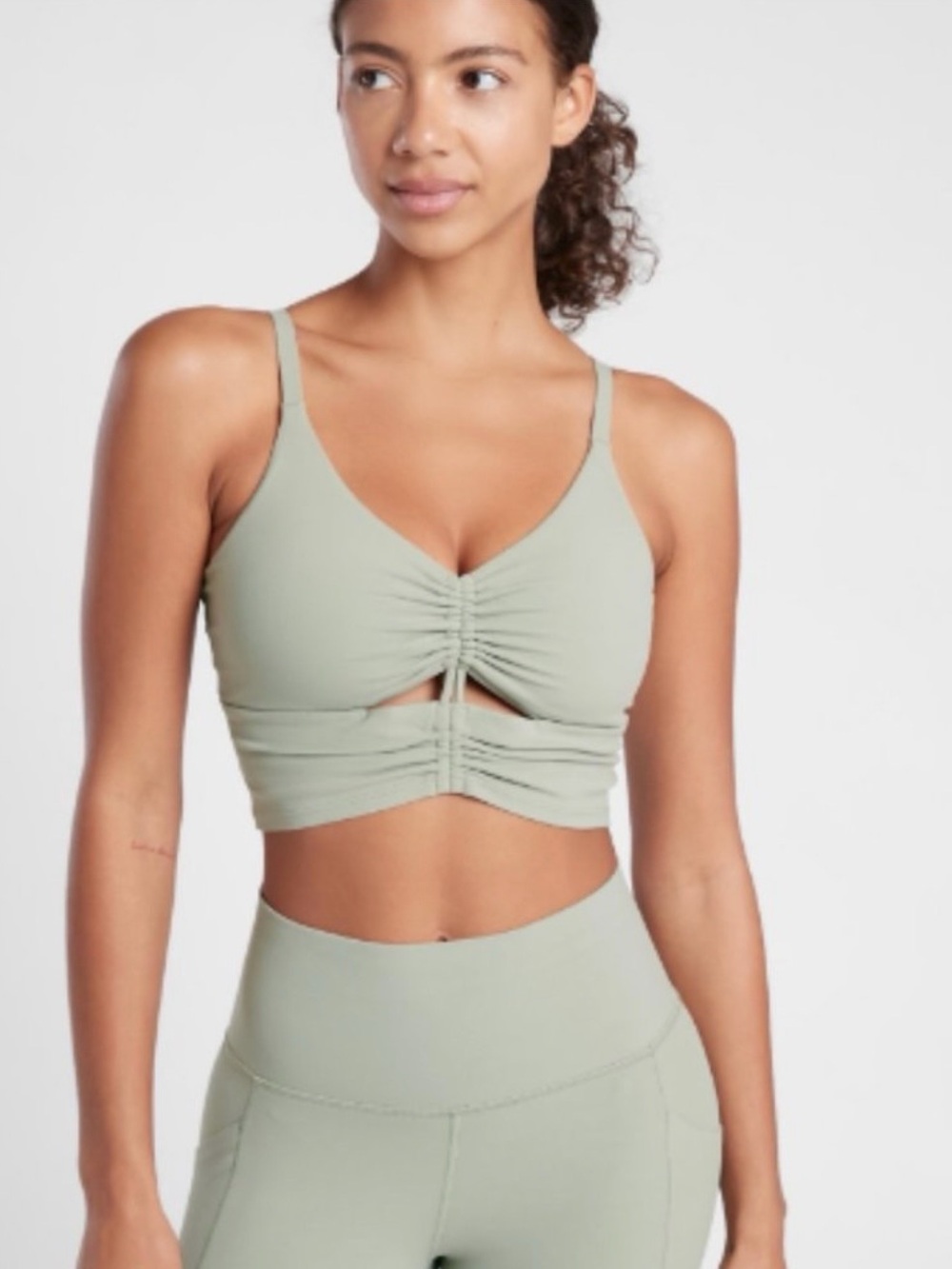 Athleta A-C Cinch Longline Sports Bra Sage Green Size Small Activewear Training